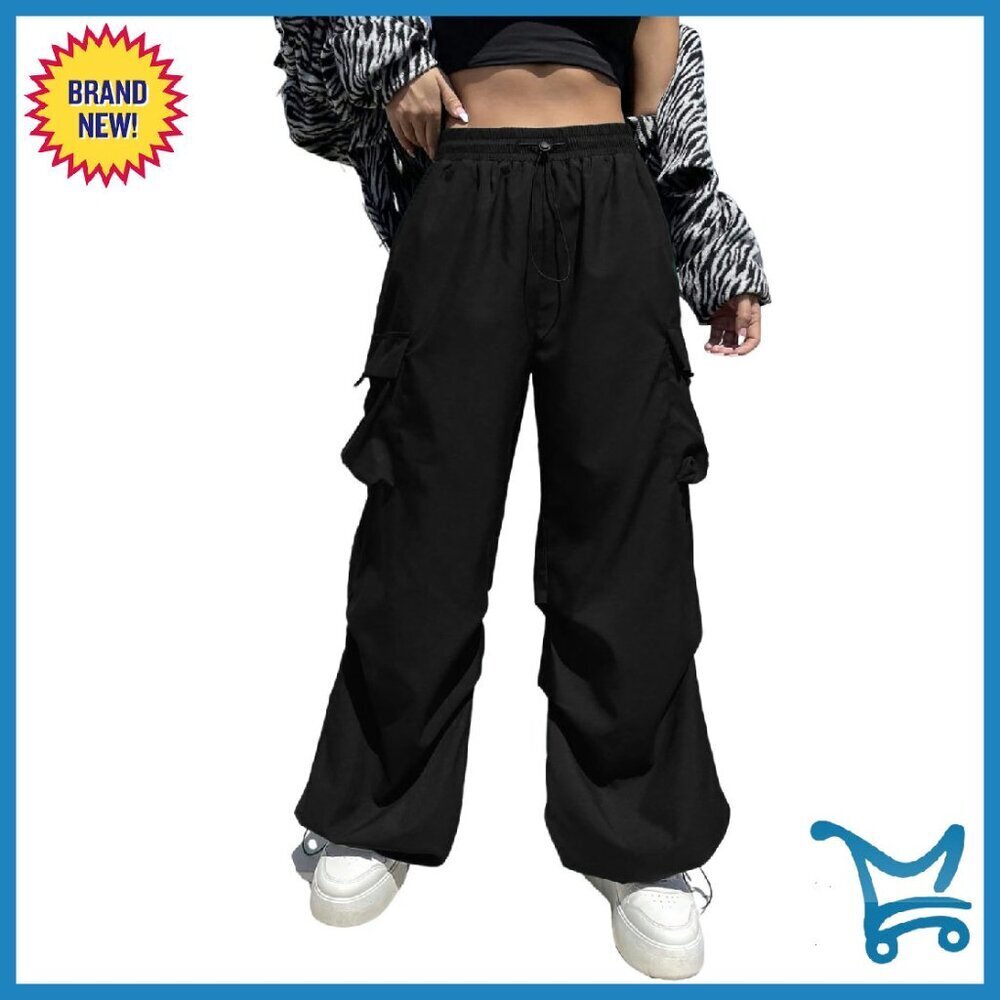 Parachute Cargo Jogger Pants Y2K Streetwear Baggy Fit Polyester